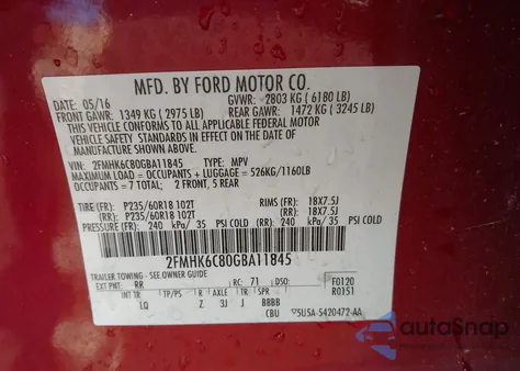 2016 Ford Flex Sel z USA, uszkodzony, nr VIN 2FMHK6C80GBA11845